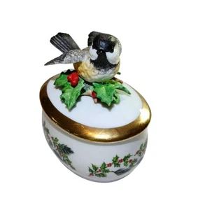 Lenox Vintage Christmas Chickadee Porzellan Spieluhr 1993 - Bild 1 von 8