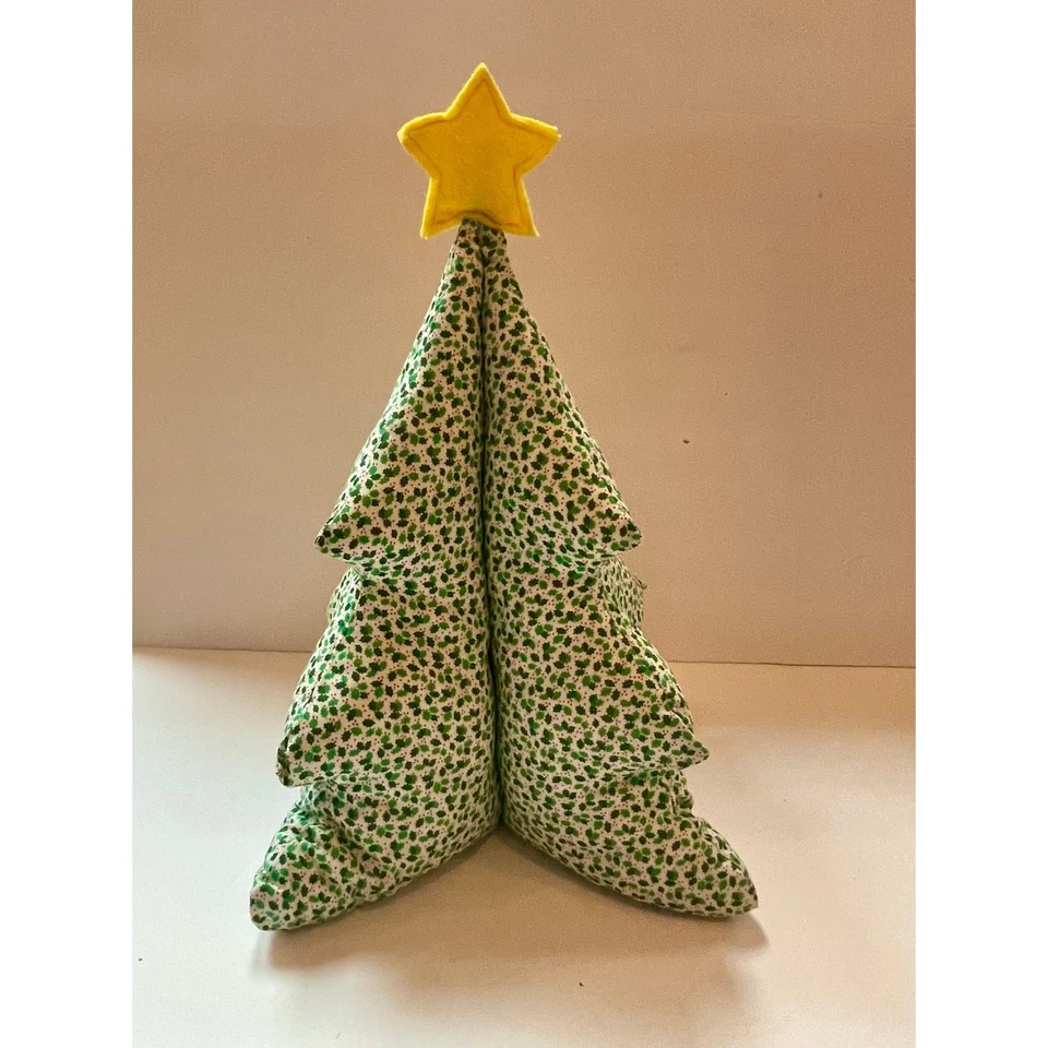 Tela de acebo verde y bayas rojas de árbol de Navidad acolchado vintage de 15", estrella, Foto 1 de 3