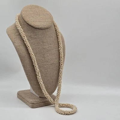 Continuous Braided Tiny Cream Faux Pearl Bead Necklace Coquette Romantic Bridal - Image 1 of 4