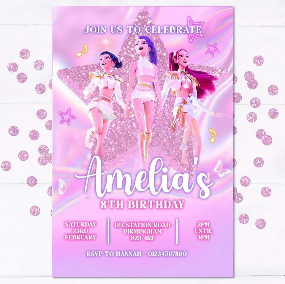 SUNSHINE PARTY UK Personalised KPop Demon Hunters Invitations, Birthday Invites, 10 + envelopes