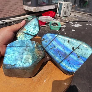 4.8LB 3Pcs Natural Labradorite moonstone Quartz Crystal Freeform Specimen - Picture 1 of 17