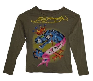 VTG Ed Hardy Christian Audigier Kids Shirt Size 6 Long Sleeve Panther NWT - Picture 1 of 7