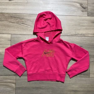Nike Girls Long Sleeve Cropped Hooded Sweatshirt Size A Pink Air Logo DM8372-666 - Picture 1 of 10