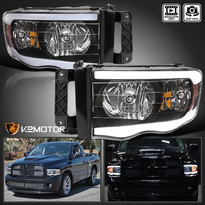 Black Fits 2002-2005 Dodge Ram 1500 2500 3500 LED Tube Headlights Left+Right Foto 1 de 4