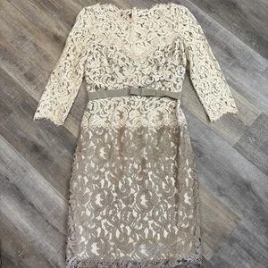 TADASHI SHOJI Lace 3/4 Sleeve Dress Grosgrain Ribbon Belt 6 Cocktail Wedding - Picture 1 of 16