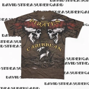 Disney Y2K Pirates Of The Caribbean Mens Tee Size Small AOP Dueling Skulls - Picture 1 of 6