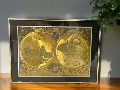Vintage World Map Gold Foil Nova Totivs Terrarvm Orbis LARGE  Geographica Tabvla - Image 1 of 3
