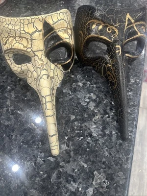 2 Plague Masks Mardi Gras Halloween Long Nose Masquerade Venetian Face Steampunk - Image 1 of 4
