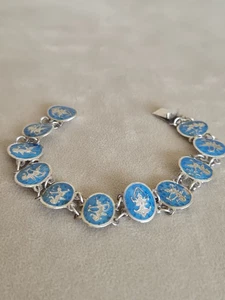 Sterling Silver Vintage Blue Enamel Siam Tennis Bracelet 17cm / 6.75" - Picture 1 of 4
