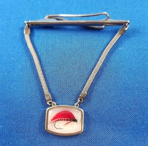 Fibbia vintage barra cravatta con esca a catena gancio da pesca mosca tono oro rosso - Foto 1 di 4