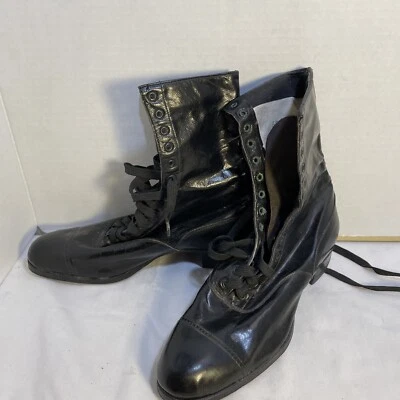 Zapatos antiguos de cuero negro de caña alta marrón marca de valor goma Road Heal Foto 1 de 4