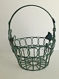 Green Wire Basket With Metal Grapevine Ivy Accent 10.5"Tall x 7.5" Wide - Picture 1 of 6