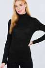 WOMEN CASUAL SOLID TURTLENECK RAYON SPANDEX LONG SLEEVE TOP SHIRT T10073