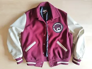 Dehen 1920 Varsity Jacket Size L Red Wool Ivory Cowhide - Picture 1 of 21