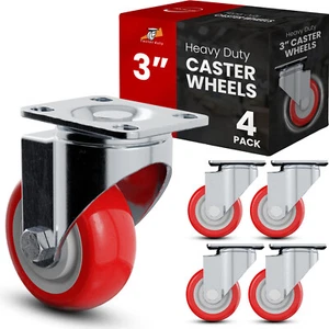 Paquete de 4 ruedas giratorias de 3 pulgadas sobre ruedas de poliuretano rojo PU - Imagen 1 de 6
