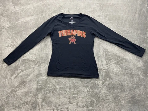 Maryland Terrapins Shirt Women's Black Small Long Sleeve Logo Spell Out NCAA Cover