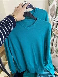 ;964 2pack 13-14 Unisex Jade Green V Neck Knit School Jumpers From George Nwot - Picture 1 of 1