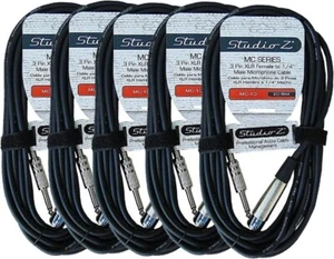 5 Pack Studio Z Microphone Cable 20Ft Female XLR To 1/4 Inch TS Male Mono 3 PIN - Picture 1 of 3