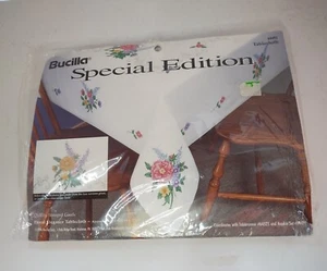 Bucilla Special Edition Floral Elegance Tablecloth Stamped Fabric 1996 Rectangle - Picture 1 of 9