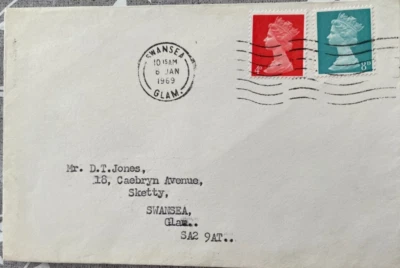 GB DEFINITIVES 4D & 8D STAMPS 6 JAN 1969 SWANSEA FIRST DAY CANCEL PLAIN COVER - Image 1 of 3