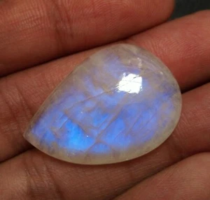 42.75 Ct Natural Finest Blue Fire Rainbow Moonstone Fancy Pear Cabochon Gemstone - Picture 1 of 10