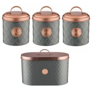 Typhoon Grey Tea Coffee Sugar Canister Bread Bin Copper Lid Kitchen Storage Jars - Picture 1 of 7