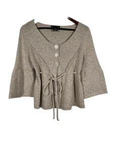 Y2K Bell Sleeve LambsWool Angora Cozy  Luxurious Oatmeal Cardigan Sweater M - Picture 1 of 10