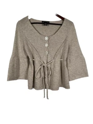 Y2K Bell рукав ягненка шерсти Angora уютный роскошный овсянка кардиган свитер M - Изображение 1 из 4