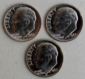 1965 1967 Roosevelt Dime Lote Especial Como Nuevo Juego Monedas 10 Centavos SMS Tres 10c - Imagen 1 de 2