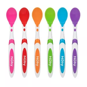 Nuby Long Handle Weaning Spoons (6 Pack) - Bright Colors -Easy-to-Hold -BPA Free - Picture 1 of 5