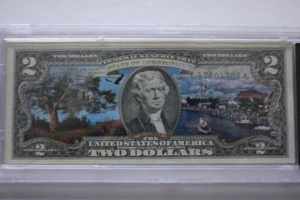 CONNECTICUT STATE - U.S COLORIZED $2 BANK NOTE AUTHENTICATED UNCIRCULATED BILL - Picture 1 of 3