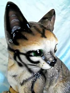 Vintage Ceramic Porcelain Lynx Tiger Tabby Cat Kitten Statue Figurine 7" - Picture 1 of 7