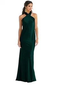 Lovely Evergreen Draped Twist Halter Tie-Back Trumpet Gown Dress Small-B - Picture 1 of 10