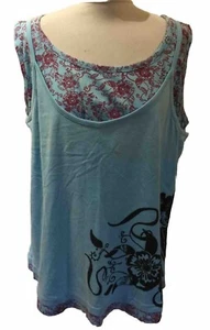 Frühe 20er Jahre hellblau Mix Baumwolle T-Shirt, Trägertop mit Einsatz UK 20 KOSTENLOSER VERSAND - Bild 1 von 5
