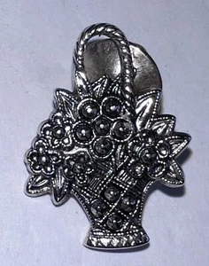 Flower Basket Silver Tone Vintage Lapel Pin Brooch Avon 1980s 14P - Picture 1 of 3