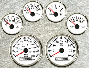 6 Gauge Set 200mph 300km/h GPS Speedometer Tacho Fuel Water Temp Volts Oil White - Picture 1 of 7