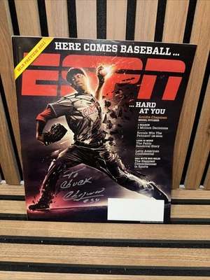 AROLDIS CHAPMAN CINCINNATI REDS SIGNED AUTOGRAPHED 2011 ESPN MAGAZINE MLB - Image 1 of 3