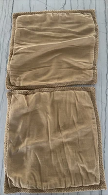 2 Pottery Barn Beige Tan Braided Jute Pillow Covers 20"x20" Linen 22897 - Image 1 of 4