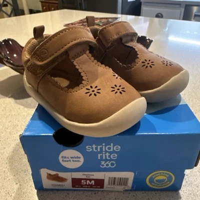 Zapatos de vestir informales Stride Rite 360 con correa en T Cheyenne bronceado niño pequeño talla 5M Foto 1 de 4