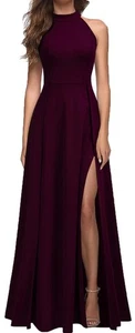 NUEVO CON ETIQUETAS MUSHARE Vestido Formal Para Mujer Cuello en V Sin Mangas Dividido Cóctel Pequeño Borgoña - Imagen 1 de 12