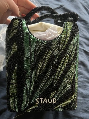 NWT STAUD Cote BEADED BAG in Green Palm MSRP$ 370 Rare Find - Image 1 of 4