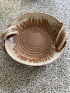 Vtg Majolica Schramberg Germany Bowl Plate 12” Uranium Glaze Pottery Art Nouveau - Picture 1 of 12