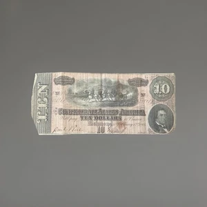 1864 Ten  Dollars Confederate States of America , Richmond  Note - DJ - Picture 1 of 2