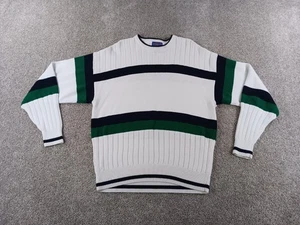 Pendleton Mens Sweater XL White Green Black Stripe Cotton Knit Crew Neck - Picture 1 of 12