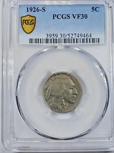 1926 S BUFFALO NICKEL PCGS VF30 KEY DATE True View Gold Shield - Picture 1 of 4
