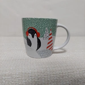 Holiday Penguin 2016, STARBUCKS 12oz Mug, Coffee Cup, green red snow trees - Picture 1 of 9