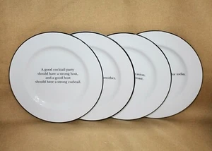 POTTERY BARN Cocktail Quotation Plates Set of 4 White Ceramic 7.75" - Picture 1 of 8