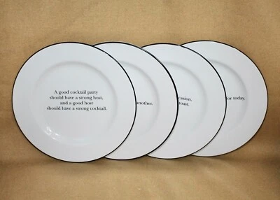 POTTERY BARN Cocktail Quotation Plates Set of 4 White Ceramic 7.75" - Image 1 of 4