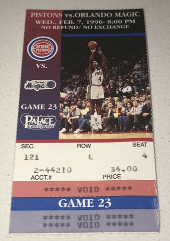 Orlando Magic Detroit Pistons 2/7/96 NBA Ticket Stub Grant Hill Shaq & Penny Cover