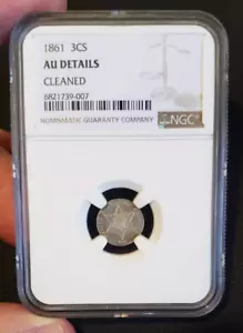 1861 3c Silver - NGC AU Details - pretty coin - Picture 1 of 4